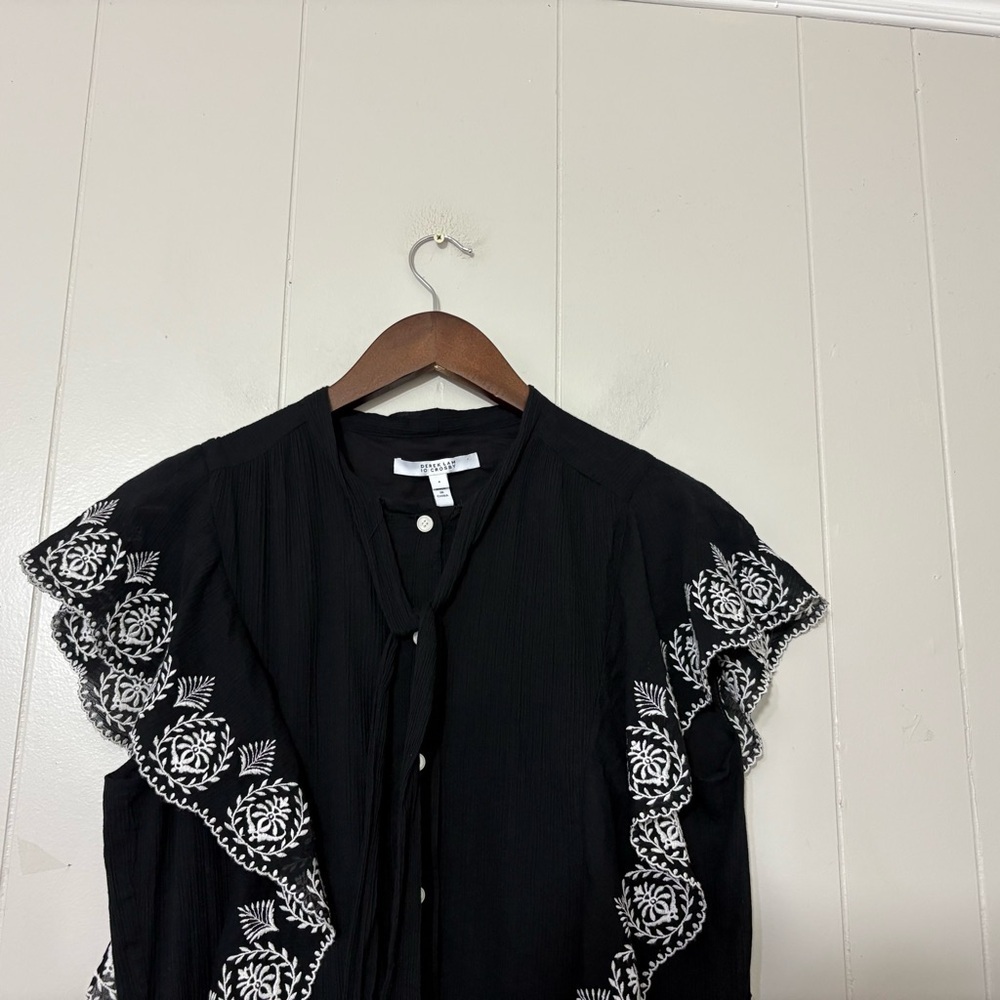 Derek Lam 10 Crosby Kalia Cascade Embroidered Ruffle Mini Dress Black 4 - Picture 5 of 9